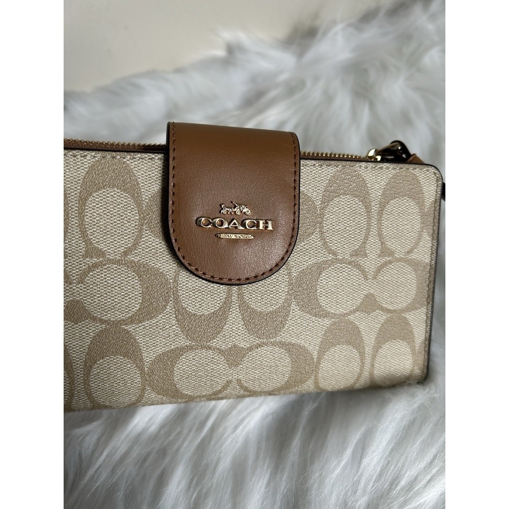 Coach Tech Phone Wallet Khaki Saddle Signature Canvas C2874 NWT - Picture 5 of 6